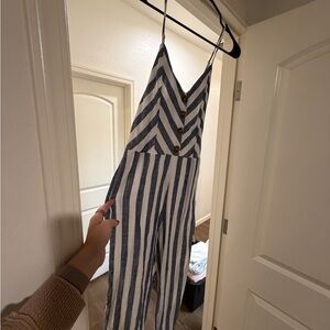 Kensie Navy and White Striped Jumpsuit